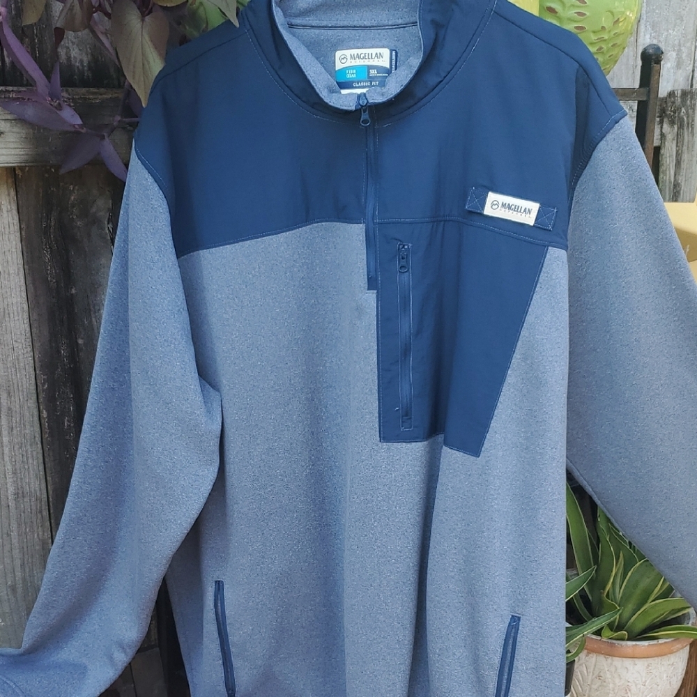 Magellan Outdoors Blue and Gray Pullover